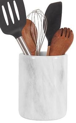 Radicaln Marble Utensil Holder Kitchen Counter, 6.5 Inch Spoon Crock | Handmade White Stone, Utensil Caddy & Crock, Countertop Organizer, Kitchen Decor, Spoon Holder, Non Slip Base, Gift Ready