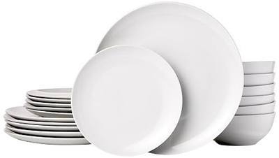 Amazon Basics 18-Piece Complete Kitchen Dinnerware Set, Microwave and Dishwasher Safe, Plates, Dishes, Bowls for Everyday Use, Service for 6, White Porcelain Coupe