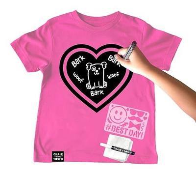 Pink Heart Chalkboard Short Sleeve T-Shirt Kit for Kids with 1 Marker and 1 Stencil (Youth Medium)