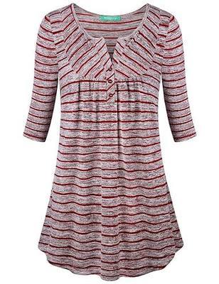 Kimmery Women Half Sleeve Notch V Neck Loose Fitting Tunic Top