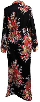 Women's Long Ankle Length Robe women Plus Size Nightgowns, Black Blossom, 2XL/3XL, A34