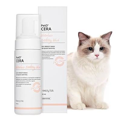 PetO’Cera Skin-First Waterless Cat Shampoo - 100% Licking Safe No Rinse Dry Bath Foam, Gentle & Hypoallergenic, Dander & Odor Control, Vet-Approved, 6.76 fl oz