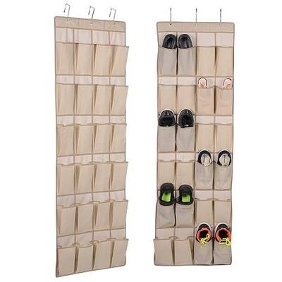 Over the Door Shoe Organizer - 24 Pockets Hanging Shoe Storage with 3 Customized Strong Metal Hooks for Closet Pantry Kitchen Accessory - Space Saving Solution(64'' x 19'')