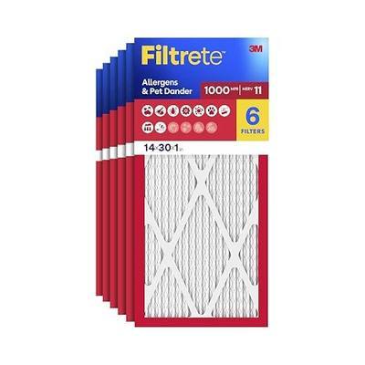 Filtrete 14x30x1 Air Filter, MERV 11, MPR 1000, 6 HVAC Filters | Allergens & Pet Dander, 3-Month AC/Furnace Filters, Cleaner Air, Reliable Airflow, (Act. Size 13.68x29.68x0.81 in)