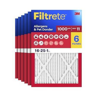 Filtrete 16x25x1 Air Filter, MERV 11, MPR 1000, 6 HVAC Filters | Allergens & Pet Dander, 3-Month AC/Furnace Filters, Cleaner Air, Reliable Airflow, (Act. Size 15.68x24.68x0.81 in)
