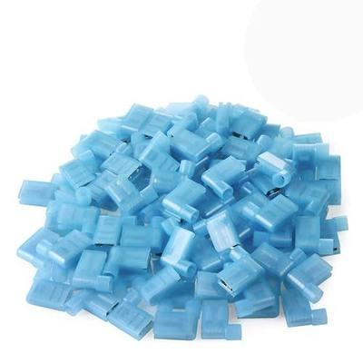 XHF 90 Degree 16-14 AWG Flag Shaped Right Angle Spade Connectors Terminals Nylon Fully Insulated Quick Crimp Wire Connectors 100 Pcs Blue