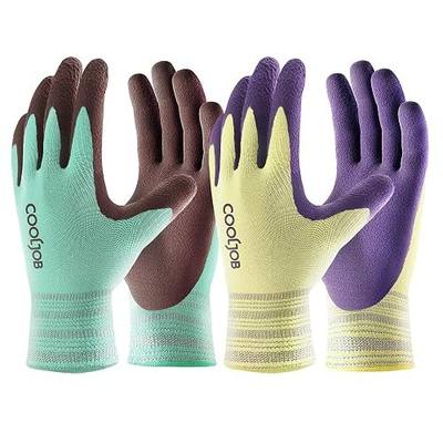 COOLJOB 2 Pairs Modal Gardening Gloves for Women, Rubber Coated, Medium | Breathable Garden Gloves Stretch Soft, Non Slip Palm Dipped Grip Work for Gardener Worker in Lawn Yard Factory Garden