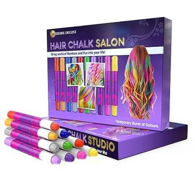 Desire Deluxe Girls Gifts Hair Chalk - 10 Temporary Washable Color Pens for Kids, Teenage, Make Up & Dress Up Colourful Styles Set Toy for Christmas, Birthday, Halloween Accessories, Party Activities