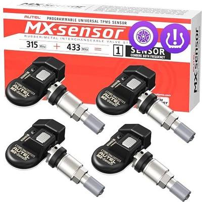 Autel TPMS Sensors, MX Sensor 315MHz + 433MHz, MaxiTPMS Tire Pressure Sensor, Universal Press-in TPMS Sensor Programmed by TS408 TS508WF TS900 ITS600 MP900TS MS906PRO-TS (Metal Valve 4 Packs)