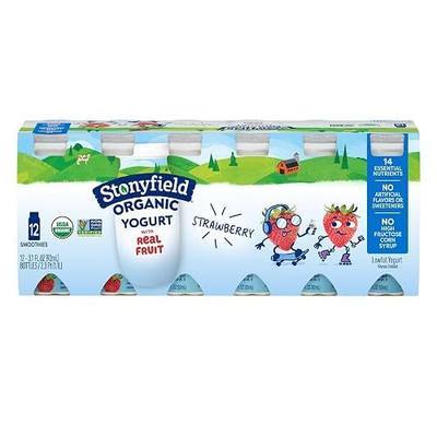 Stonyfield Organic Lowfat Yogurt Smoothies, Strawberry, 3.1 oz., 12 Ct - #1 Organic Kids Yogurt, Real Fruit & Wholesome Ingredients, 12 count (pack of 1)