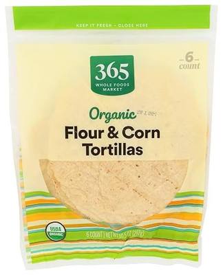 365 Everyday Value Organic Flour & Corn Tortillas, 10.5 oz (Frozen)
