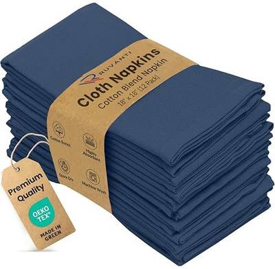 Ruvanti Cloth Napkins Set of 12, 18x18 Inches Napkins Cloth Washable, Soft, Durable, Absorbent, Cotton Blend. Table Dinner Napkins Cloth for Hotel, Lunch, Restaurant, Weddings, Parties -Ocean Blue