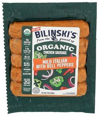 Bilinski's Organic Mild Italian Chicken Sausage, 12g Protein/80 Calories, Fully Cooked, GAP Certified Chicken, No Antibiotics, No Nitrates, No Additives, Casing Free, 12oz