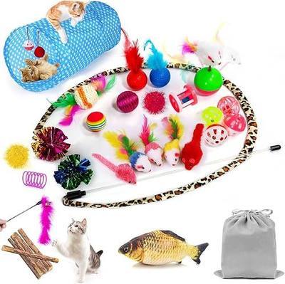 AILUKI 35PCS Cat Toys Variety Pack for Indoor Cats, Kitten Toys Set with Collapsible Cat Tunnel, Feather Wand, Plush Mice, Crinkle Balls & Interactive Cat Toys Bundle Storage Bag