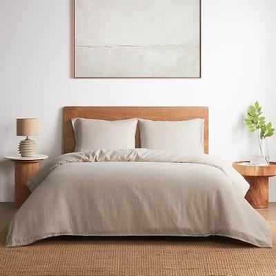 DAPU 100% Linen Duvet Cover Set 3PCs, Pure Natural French Flax Linen Duvet Cover King 90"x104" with Corner Ties and Zipper Closure, Soft Breathable Durable for Hot Sleepers (Natural Linen, King)