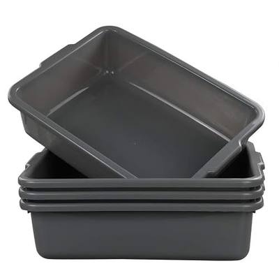 4-Pack Bus Tubs, Commercial Tote Box, Plastic Bus Box (13 L), Grey | BPA-Free Plastic, 13 L Capacity, Food Service Bus Utility Tub for Restaurant Kitchen Organization and Storage