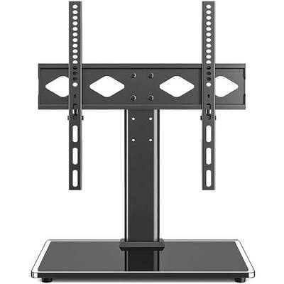 Rfiver Universal Table Top TV Stand TV Base Replacement for Most 27-60 Inch LCD LED Flat Curved Screen TVs Holds up to 88lbs, Height Adjustable TV Mount Stand with Tempered Glass Base, VESA 400x400mm