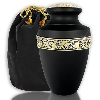 Trupoint Memorials Cremation Urns for Human Ashes, Funeral Memorial Urn for Male and Female, Decorative Burial Grecian Urn Collection for Adult Men & Women - Black and Gold, Adult (200LB)