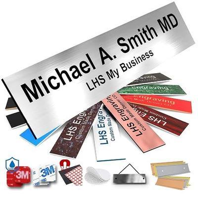 Custom Engraved Office Door Name Plate & Desk Signs, Brushed Steel, 2x8 | 10+ Mounting Options, Door, Desk, Cubicle Holder, All Weather 3M Adhesive, 3 Text Lines, Personalized Nameplate Made in USA
