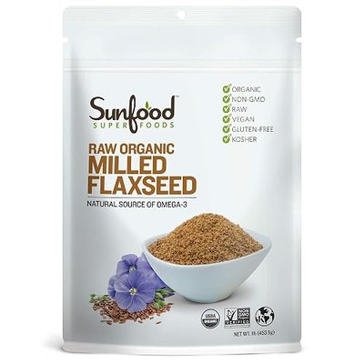 Sunfood Superfoods Raw Organic Whole Flaxseed - Flax Seed for Smoothies, Natural Fiber Source, Topping for Salad or Oatmeal, Non-GMO, Vegan, Gluten Free, Earth Kosher - 1 lb Bag