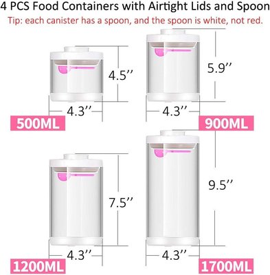 Vencer 4 Piece POP UP SET Glass Food Containers with Airtight Lids and Spoon,Equipped with Anti-Slip Silicone Pad,Kitchen and Pantry Storages,VFO-015