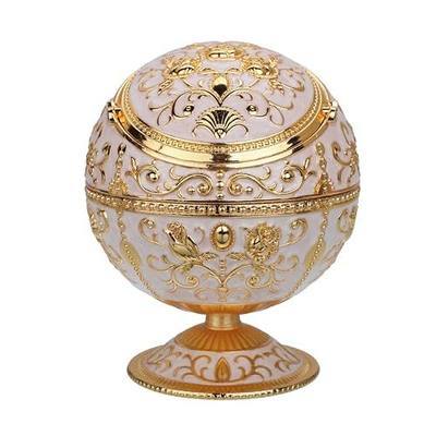 LAUYOO Windproof Ashtray with Lid for Cigarettes Metal Portable Cigar Ashtray Odor Eliminator for Indoor outdoor Hand Stamped Rose Pattern with Sparkle Fancy Gift for Men Women(Jade white-Gold Rose)