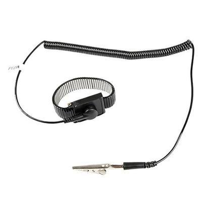 FEITA Anti Static ESD Adjustable Metal Wrist Strap Anti-static Wristband with 8 Feet Coiled Cord - Metal Bracelet Personal Safety Protector - Black - 1 Pc