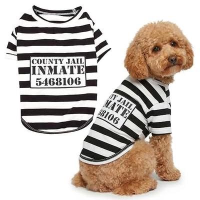 Parisian Pet Prisoner Dog Costume - 100% Cotton Striped Dog Clothes for Large Dogs - Lightweight Puppy Outfits - Funny French Bulldog Clothes - Sleeved Shirt for Dogs - Stretchy Pet Costume