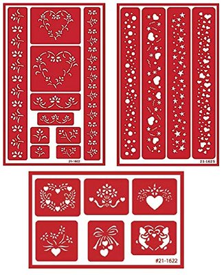 3 Armour Etch Over N Over Reusable Glass Etching Stencils Set | Heart, Floral, Star, Circle Borders and Patterns