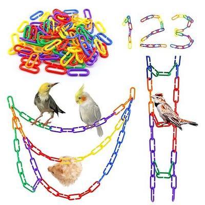 JIALEEY 100PCS Plastic Chain Links, Children's Learning Toy, Mix Color Rainbow DIY C-Clips Chains Hooks Swing Climbing Cage Toys for Bird Sugar Glider Rat Parrot
