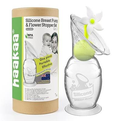 Haakaa Manual Breast Pump Silicone Breast Pump Milk Saver Milk Pump with Suction Base and Flower Stopper 100% Food Grade Silicone BPA Free (5oz/150ml) (White)
