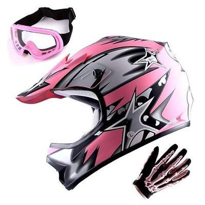 WOW Youth Motocross Helmet MX BMX Bike Helmet Spider Black + Goggles + Skeleton Black Glove Bundle
