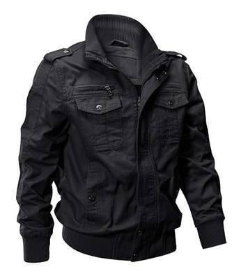 EKLENTSON Men's Cotton Lightweight Multi Pockets Zip Front Stand Collar Military Jackets Windbreaker