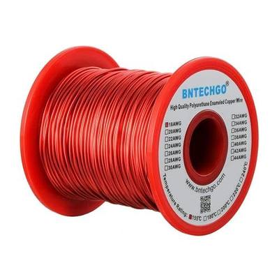 BNTECHGO 18 AWG Magnet Wire - Enameled Copper Wire - Enameled Magnet Winding Wire - 1.0 lb - 0.0393" Diameter 1 Spool Coil Red Temperature Rating 155℃ Widely Used for Transformers Inductors | 18 Gauge Enameled Copper Coil Wire Widely Used For Transformers, Inductors, Speakers, Electromagnets, Educat