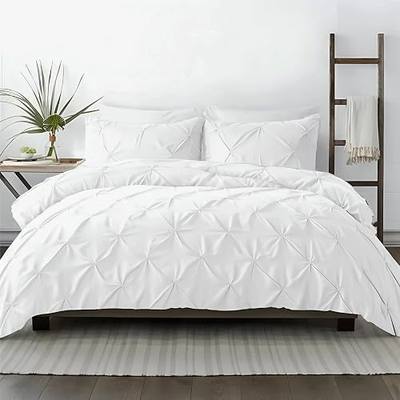 Kotton Culture 3 Pc King Size Pinch Pleated - Pintuck Duvet Cover Set - 100% Egyptian Cotton 600 Thread Count Decorative Comforter Cover-Zipper Closure & 7 Internal Ties (White, 104" X 94")