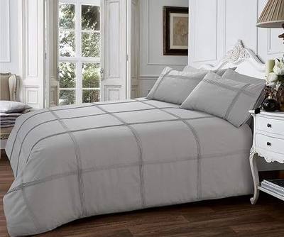 LONDON LINENS "Square 3 PC Cotton Blend Duvet Cover Set (Grey, Queen)
