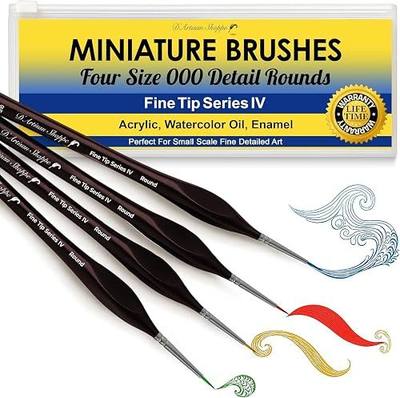 Small Paint Brush Miniature Brushes. Fine Tip Series 4pc 000 Paintbrushes Set for Art Watercolor Acrylics Oil - Model Craft Airplane Kits Nail Paint by Numbers Micro Detail Hobby Painting