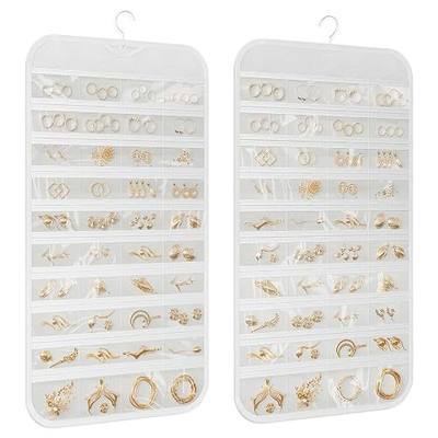 Hanging Jewelry Organizer 80-Pocket Double-Sided Storage, 1-Pack, White | Foldable clear PVC 80-pocket storage; swivel hook fits walls, doors & rods to organize earrings, necklaces, bracelets & rings