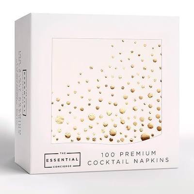 Gold Cocktail Napkins 100 Pack, White and Gold Party Napkins for Wedding, 5x5 Inch Paper Beverage Napkins