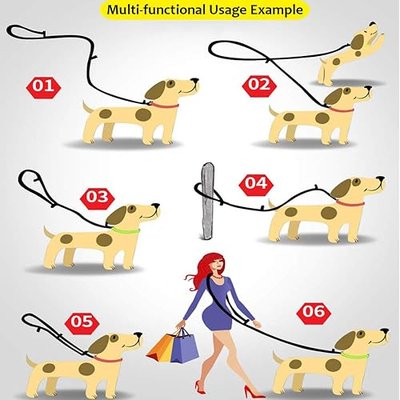 Creation Core Multi-fuctional Reflective Dog Leash with Snap Hook Adjustable Hands Free Walking Training Running Leash, Green L