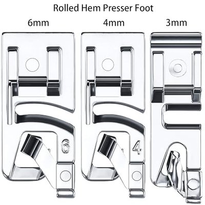 Boao 3 Pcs Narrow Rolled Hem Sewing Machine Presser Foot Set Includes 3mm, 4mm and 6mm Suitable for Household Multi-Function Sewing Machines Accessories