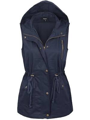 KOGMO Womens Zip Up Military Anorak Utility Vest with Hood True US Size (S-XL)
