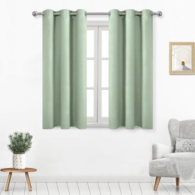DWCN Light Green Blackout Curtains for Living Room, Thermal Insulated Room Darkening Window Treatment, Solid Light Blocking Drapes for Bedroom - 42 x 45 Inch Length, 2 Panels