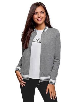 oodji Ultra Women's Jersey Bomber Jacket with Zipper