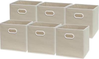 Simple Houseware 11-Inch Foldable Cube Storage Bins with Handles, Beige | 6-Pack Lightweight & Durable Structure Fabric Cubes Organizer for Closet or Shelves