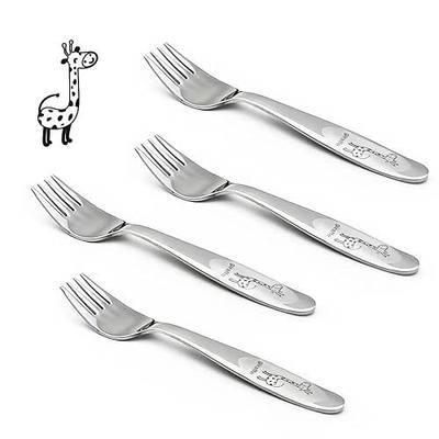 4 Piece Stainless Steel Toddler Forks | Smooth Rounded Edges, Self-Feeding Kid Forks Set, For Kids 1+ Year Old, Dishwasher Safe