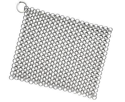 8"x6" Cast Iron Scrubber Stainless Steel Chainmail Cleaner for Pre-Seasoned Pans, Griddles, BBQ Grill and Pot Cookware Cleaning