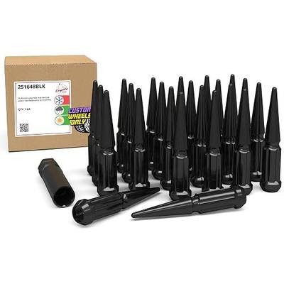 Wheel Accessories Parts 24 Pcs + 1 Key M14x1.50 14x1.50 Thread Spike Spline 4.40" Long Lug Nuts Black Truck Spline Hex Fits Chevy Silverado GMC Sierra Ford F-150 RAM 1500