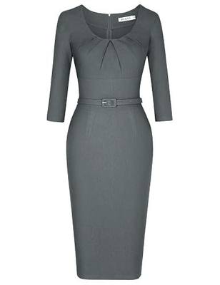 MUXXN Women's 1950s Vintage Short Sleeve Pleated Pencil Dress