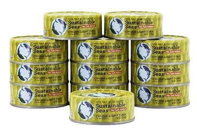 Sustainable Seas, Chunk Light Tuna in Water, No Salt Added, 3rd party mercury tested, 100% sustainably caught, 5 Ounce (Pack of 12) | No Salt Added. Sustainable Pole & Line Caught Canned Tuna. Non-GMO, Gluten Free, Kosher, Dairy Free, Keto & Paleo Friendly